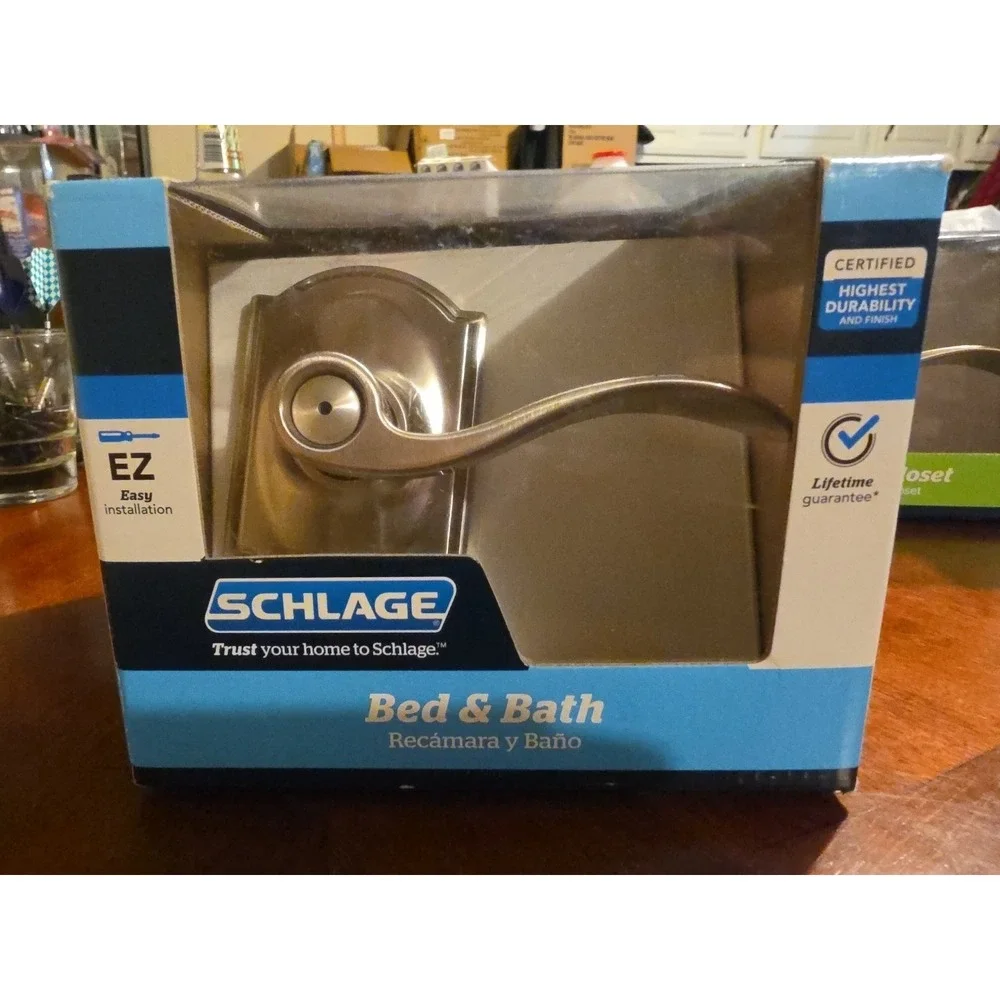 Schlage‎ F40 V ACC 619 CAM Privacy Bed/Bath Door Handle Camelot in Satin Nickel